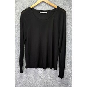 Zara Womens M Black Sheer Sweater Long Sleeve Pullover Minimalist Staple